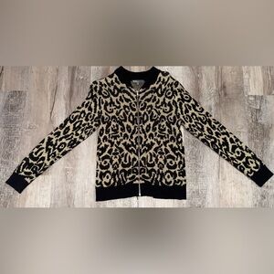 Women's Leopard Print Zip Up Sweater Size Medium